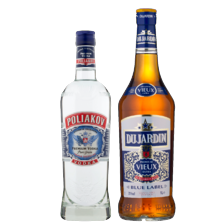 Poliakov vodka fles à 700 ml
of Dujardin vieux fles à 1000 ml